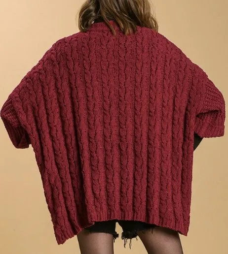 Wine Cable Knit Sweater