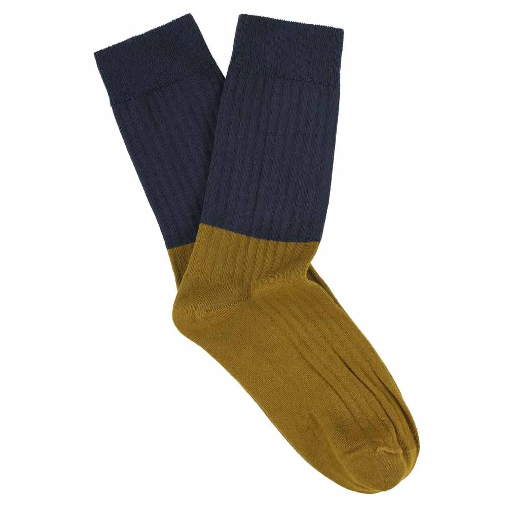 Women Block Socks - Navy / Cumin