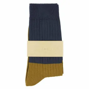 Women Block Socks - Navy / Cumin