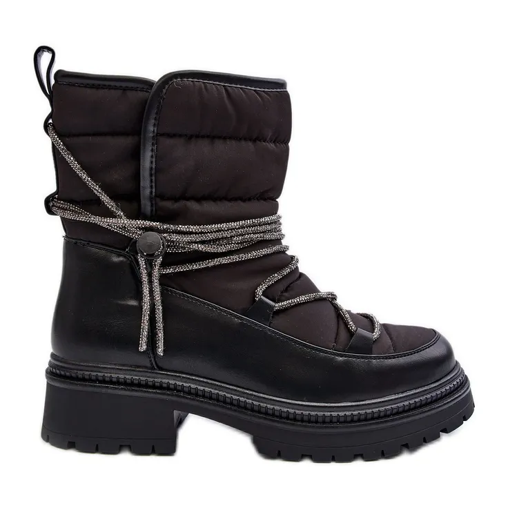 Women's Snow Boots With Decorative Lacing Black Rilana