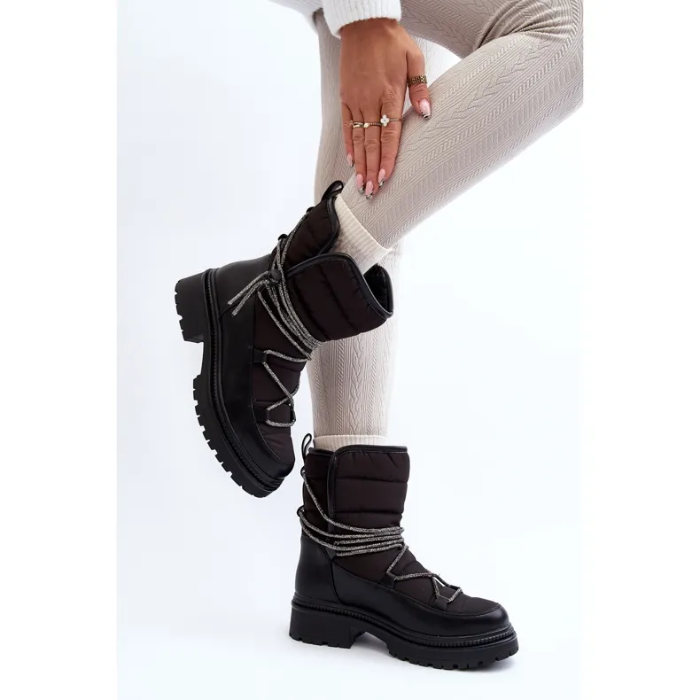 Women's Snow Boots With Decorative Lacing Black Rilana