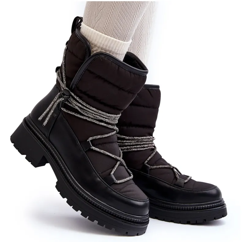 Women's Snow Boots With Decorative Lacing Black Rilana