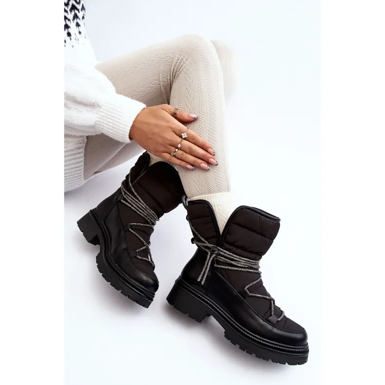 Women's Snow Boots With Decorative Lacing Black Rilana