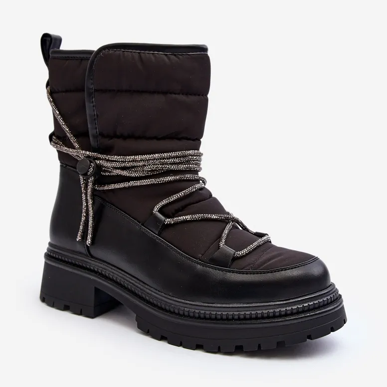 Women's Snow Boots With Decorative Lacing Black Rilana