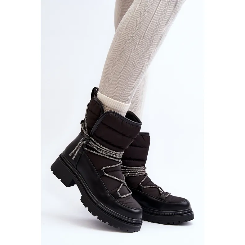 Women's Snow Boots With Decorative Lacing Black Rilana