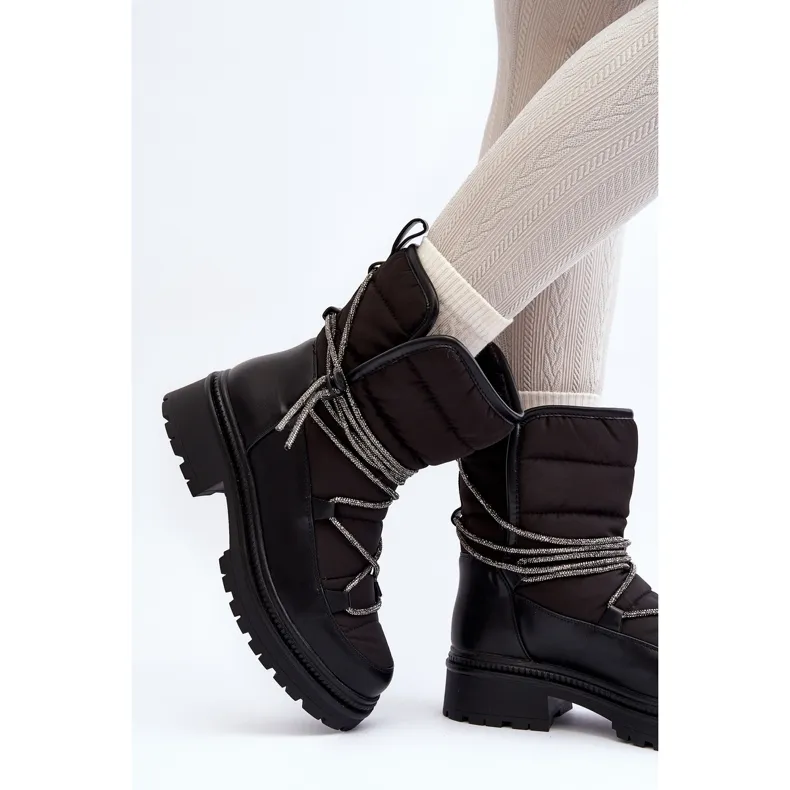 Women's Snow Boots With Decorative Lacing Black Rilana