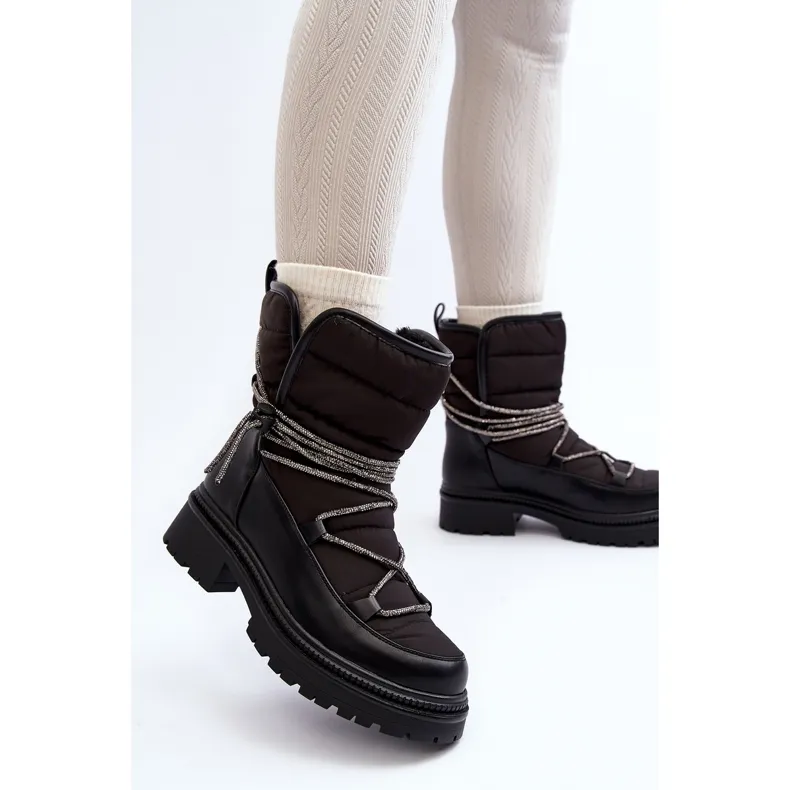 Women's Snow Boots With Decorative Lacing Black Rilana