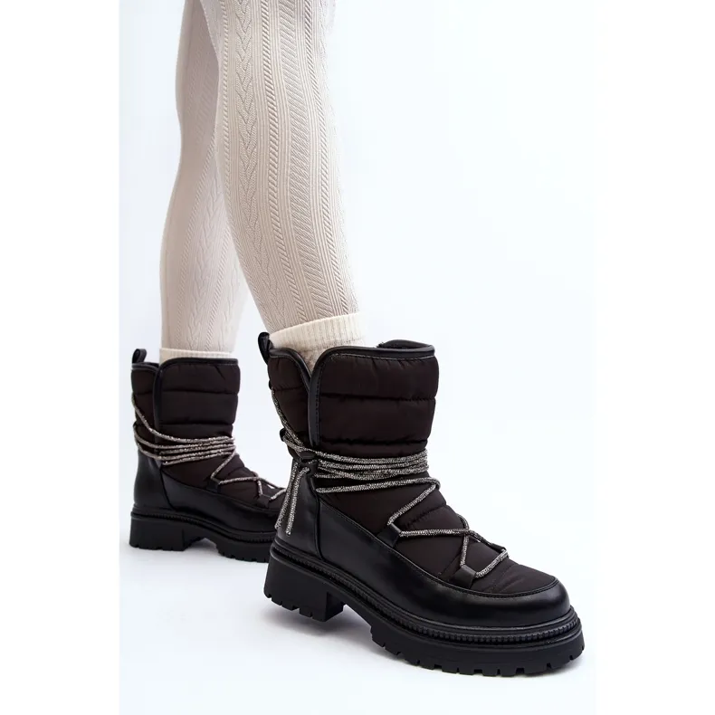 Women's Snow Boots With Decorative Lacing Black Rilana