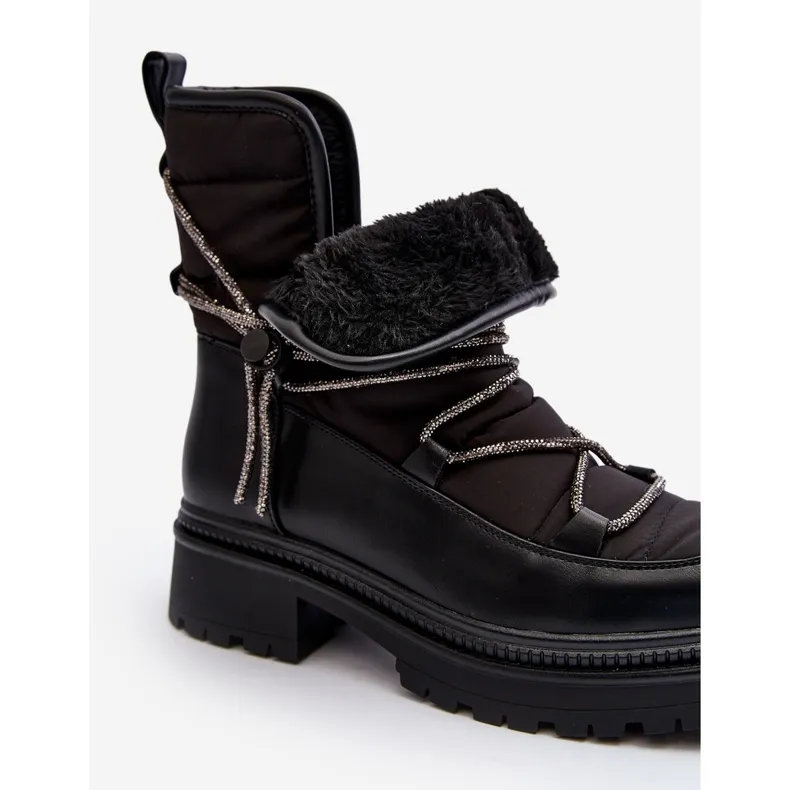 Women's Snow Boots With Decorative Lacing Black Rilana