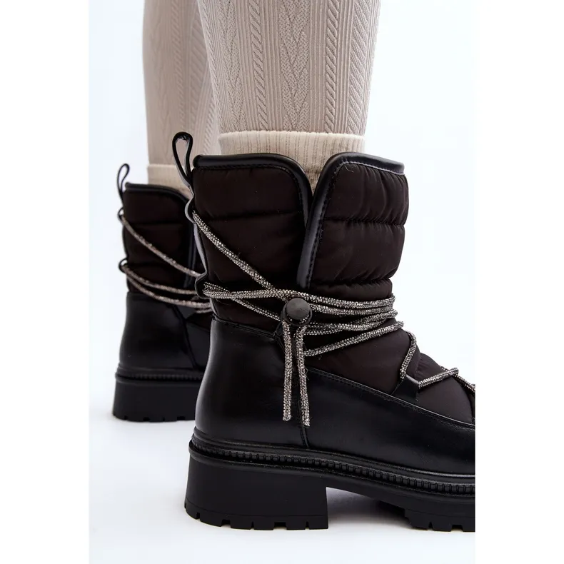 Women's Snow Boots With Decorative Lacing Black Rilana