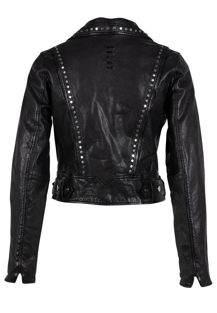 Women's black biker leather jacket \2101-0198\