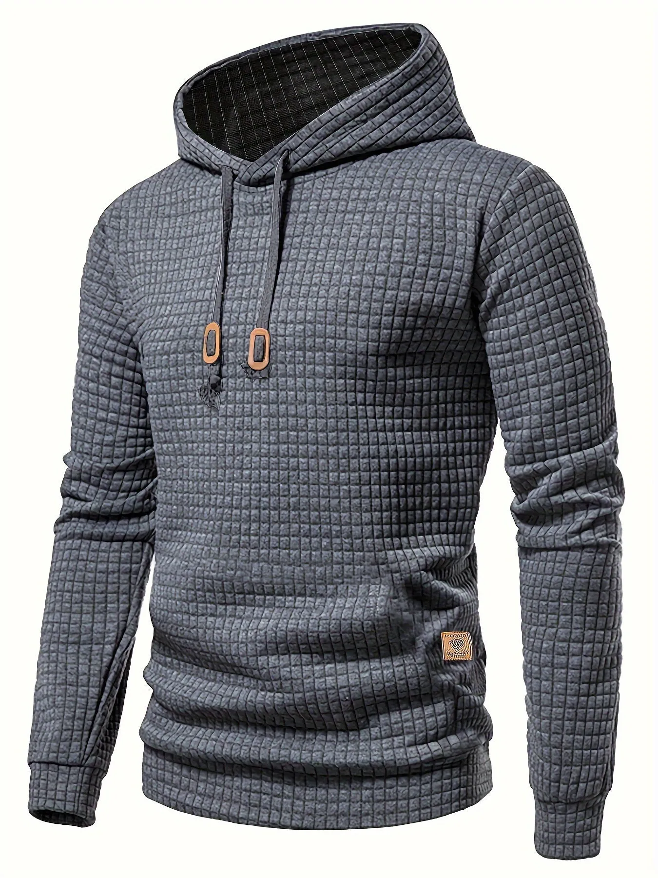 Xituodai - Waffle Pattern Solid Hoodie, Cool Hoodies For Men, Men's Casual Pullover Hooded Sweatshirt Streetwear For Spring Fall