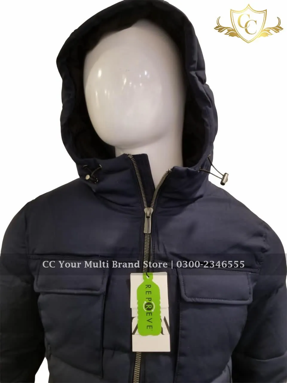 ZR Man Navy Blue Wool Effect Puffer Jacket with Hood (403)